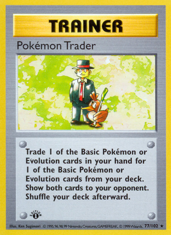 Pokemon Trader (77/102) (Shadowless) [Base Set 1st Edition] | Red Riot Games CA