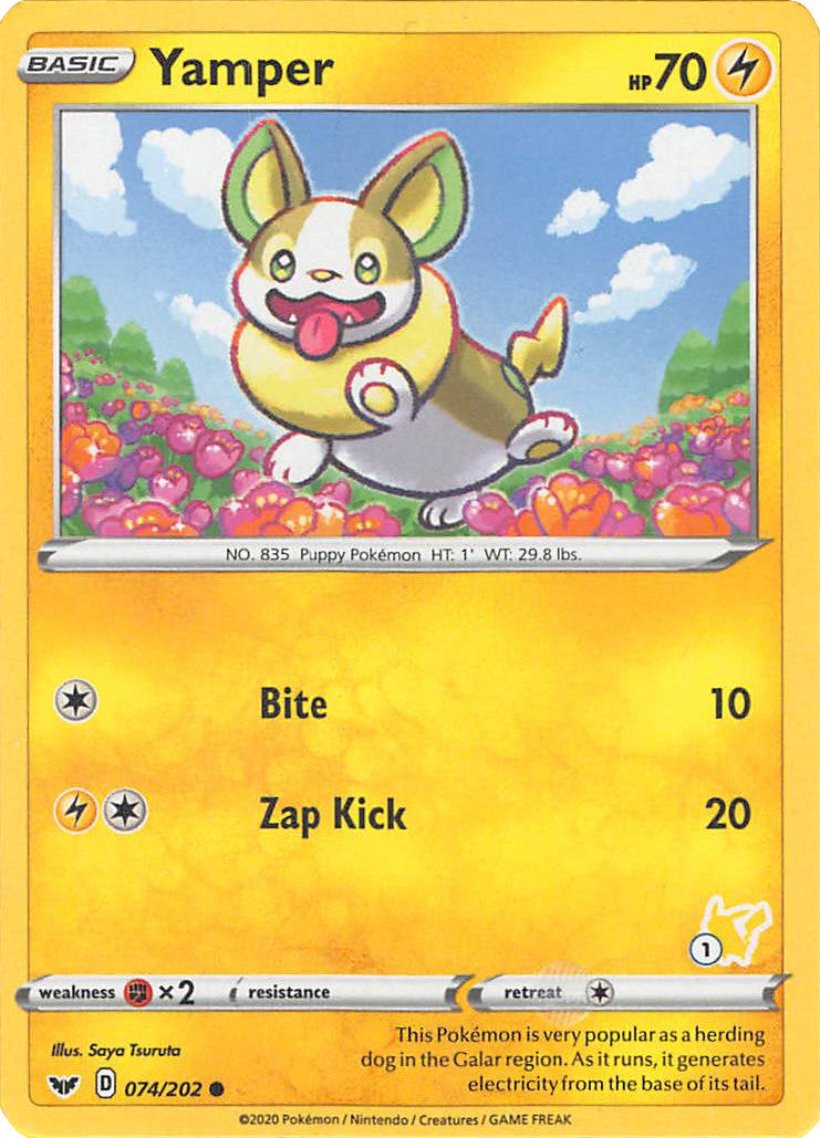Yamper (074/202) (Pikachu Stamp #1) [Battle Academy 2022] | Red Riot Games CA