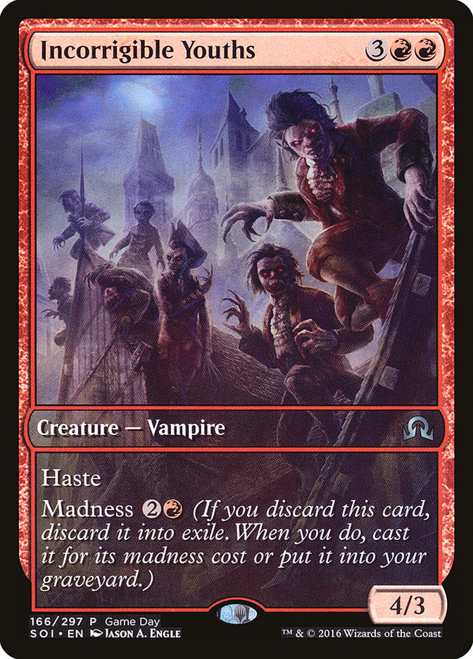 Incorrigible Youths (Game Day) (Extended Art) [Shadows over Innistrad Promos] | Red Riot Games CA