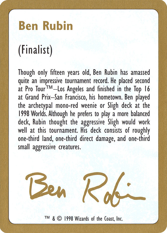 Ben Rubin Bio [World Championship Decks 1998] | Red Riot Games CA