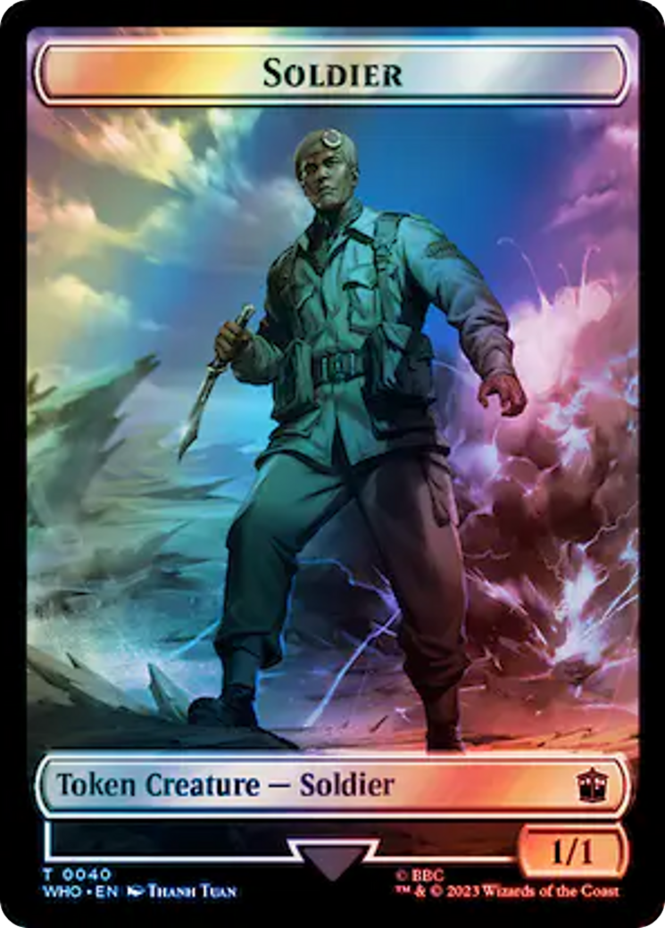 Soldier // Dinosaur Double-Sided Token (Surge Foil) [Doctor Who Tokens] | Red Riot Games CA