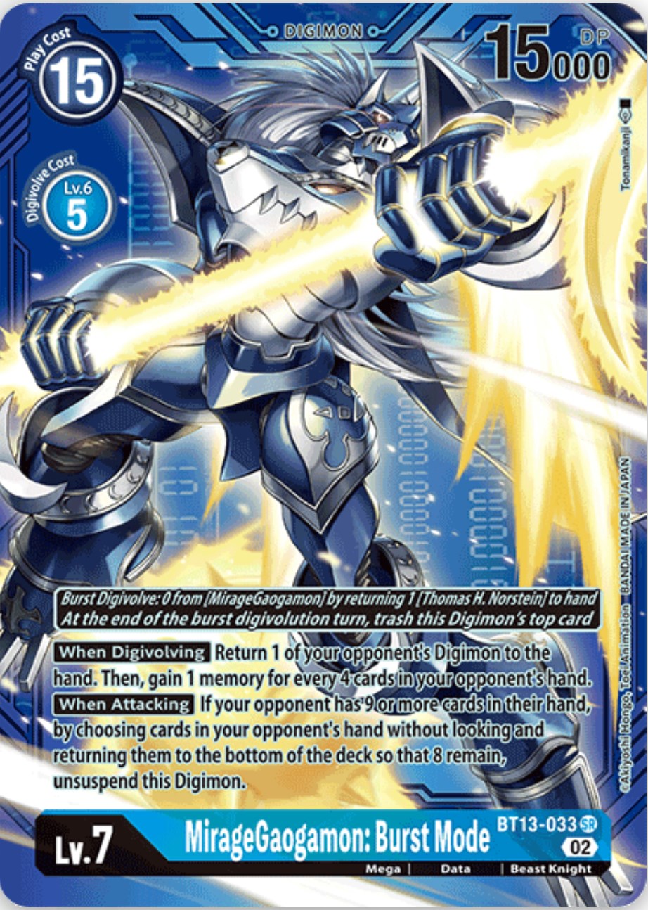 MirageGaogamon: Burst Mode [BT13-033] (Alternate Art with Blue Background) [Versus Royal Knights Booster] | Red Riot Games CA