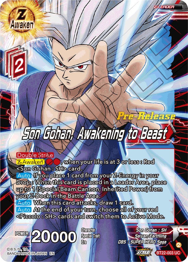 Son Gohan, Awakening to Beast (BT22-003) [Critical Blow Prerelease Promos] | Red Riot Games CA