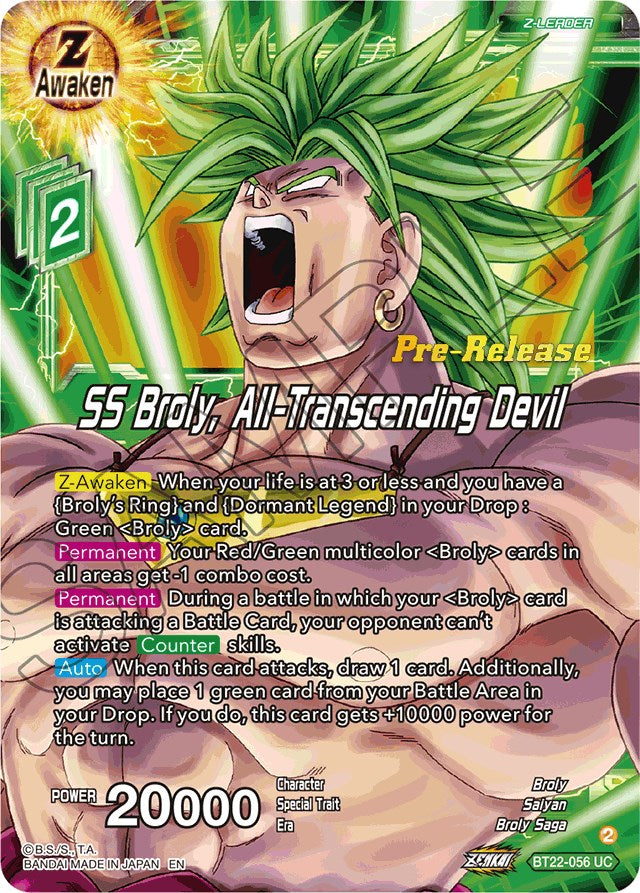SS Broly, All-Transcending Devil (BT22-056) [Critical Blow Prerelease Promos] | Red Riot Games CA