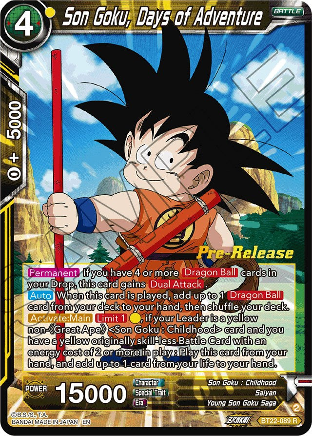 Son Goku, Days of Adventure (BT22-089) [Critical Blow Prerelease Promos] | Red Riot Games CA