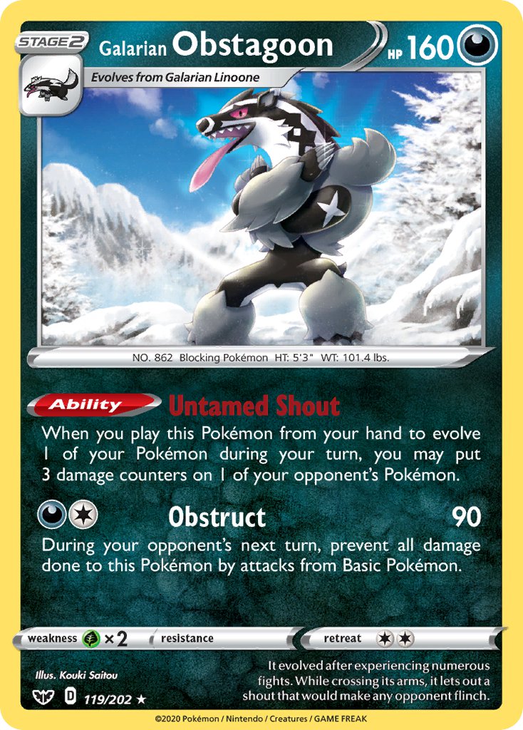 Galarian Obstagoon (119/202) (Theme Deck Exclusive) [Sword & Shield: Base Set] | Red Riot Games CA