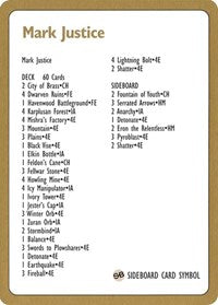 1996 Mark Justice Decklist Card [World Championship Decks] | Red Riot Games CA