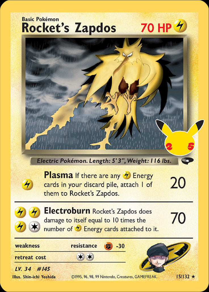 Rocket's Zapdos (15/132) [Celebrations: 25th Anniversary - Classic Collection] | Red Riot Games CA