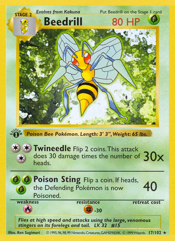 Beedrill (17/102) (Shadowless) [Base Set 1st Edition] | Red Riot Games CA