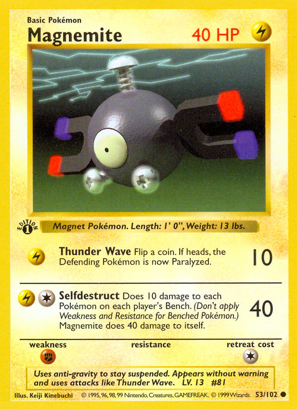 Magnemite (53/102) (Shadowless) [Base Set 1st Edition] | Red Riot Games CA