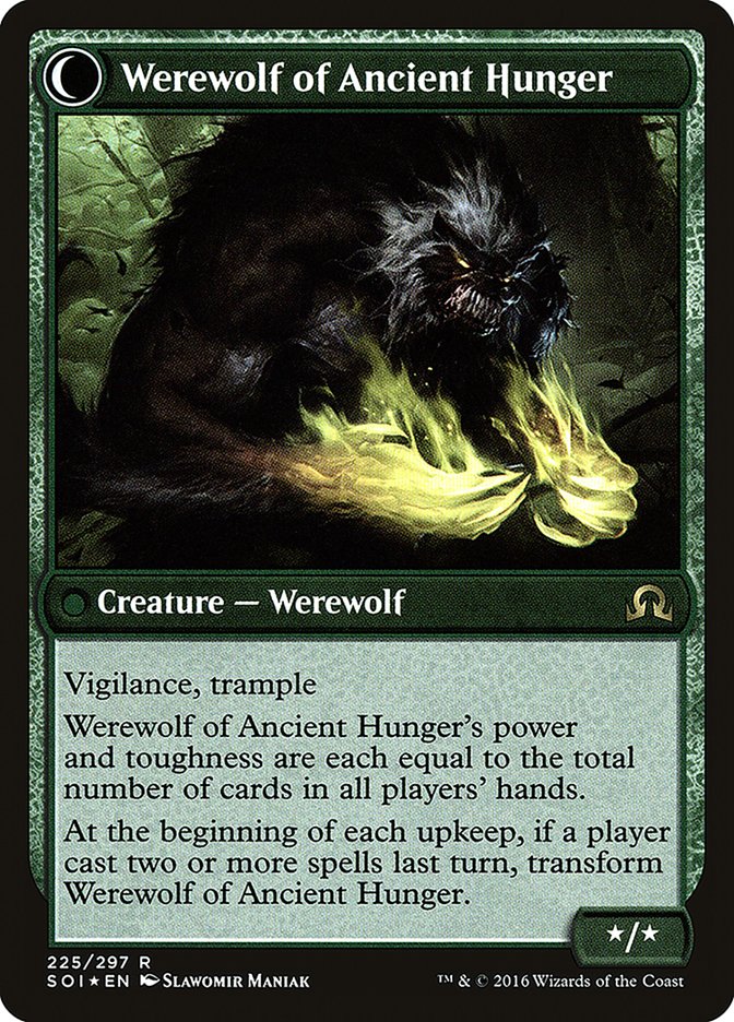 Sage of Ancient Lore // Werewolf of Ancient Hunger [Shadows over Innistrad Prerelease Promos] | Red Riot Games CA