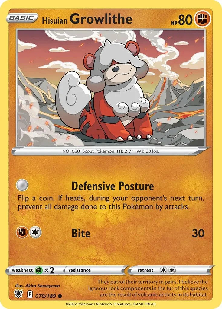 Hisuian Growlithe (070/189) (Theme Deck Exclusive) [Sword & Shield: Astral Radiance] | Red Riot Games CA