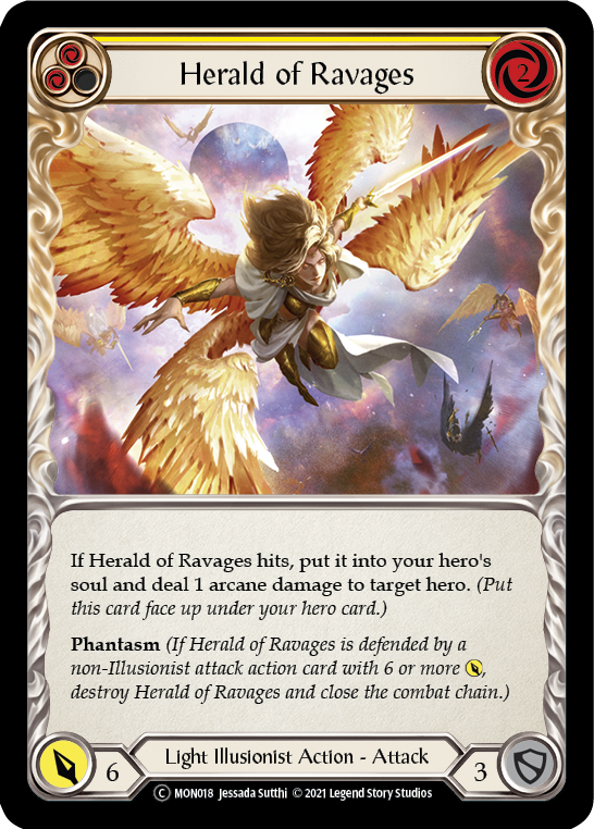 Herald of Ravages (Yellow) [U-MON018-RF] (Monarch Unlimited)  Unlimited Rainbow Foil | Red Riot Games CA