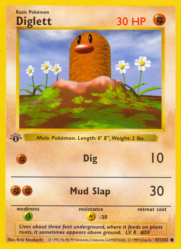 Diglett (47/102) (Shadowless) [Base Set 1st Edition] | Red Riot Games CA