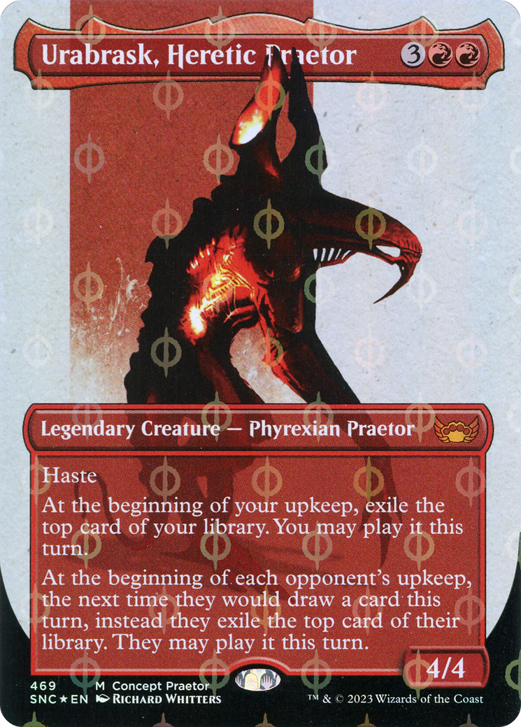 Urabrask, Heretic Praetor (Borderless Concept Praetors Step-and-Compleat Foil) [Phyrexia: All Will Be One] | Red Riot Games CA