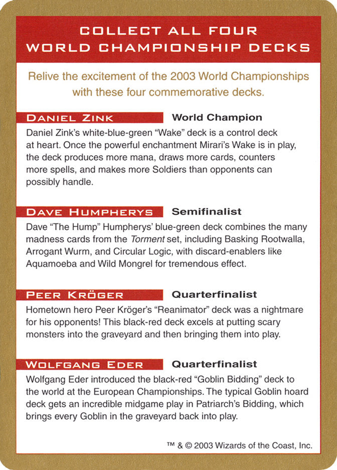 2003 World Championships Ad [World Championship Decks 2003] | Red Riot Games CA