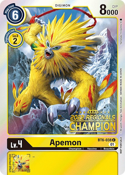 Apemon [BT6-038] (2022 Championship Online Regional) (Online Champion) [Double Diamond Promos] | Red Riot Games CA
