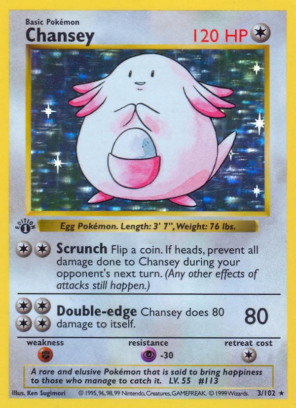 Chansey (3/102) (Shadowless) [Base Set 1st Edition] | Red Riot Games CA