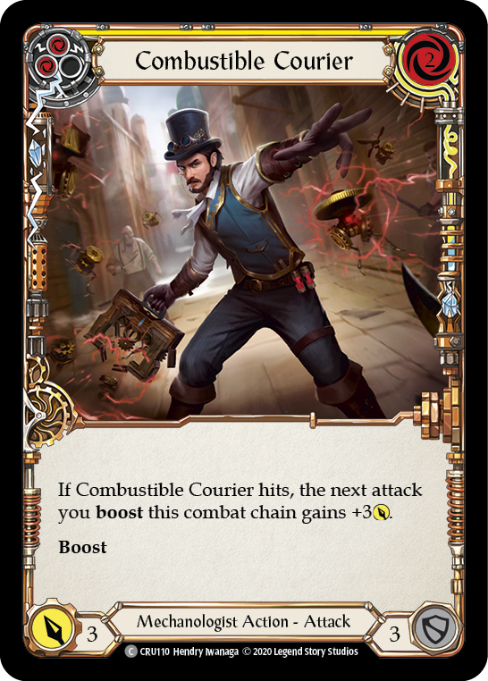 Combustible Courier (Yellow) [CRU110] (Crucible of War)  1st Edition Rainbow Foil | Red Riot Games CA