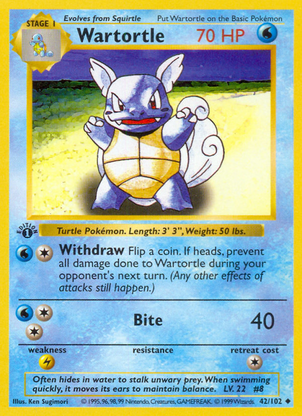Wartortle (42/102) (Shadowless) [Base Set 1st Edition] | Red Riot Games CA