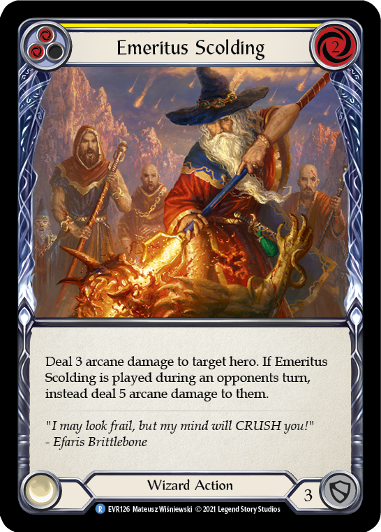 Emeritus Scolding (Yellow) [EVR126] (Everfest)  1st Edition Rainbow Foil | Red Riot Games CA