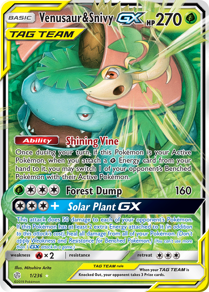 Venusaur & Snivy GX (1/236) [Sun & Moon: Cosmic Eclipse] | Red Riot Games CA