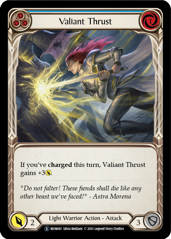 Valiant Thrust (Blue) [U-MON041-RF] (Monarch Unlimited)  Unlimited Rainbow Foil | Red Riot Games CA