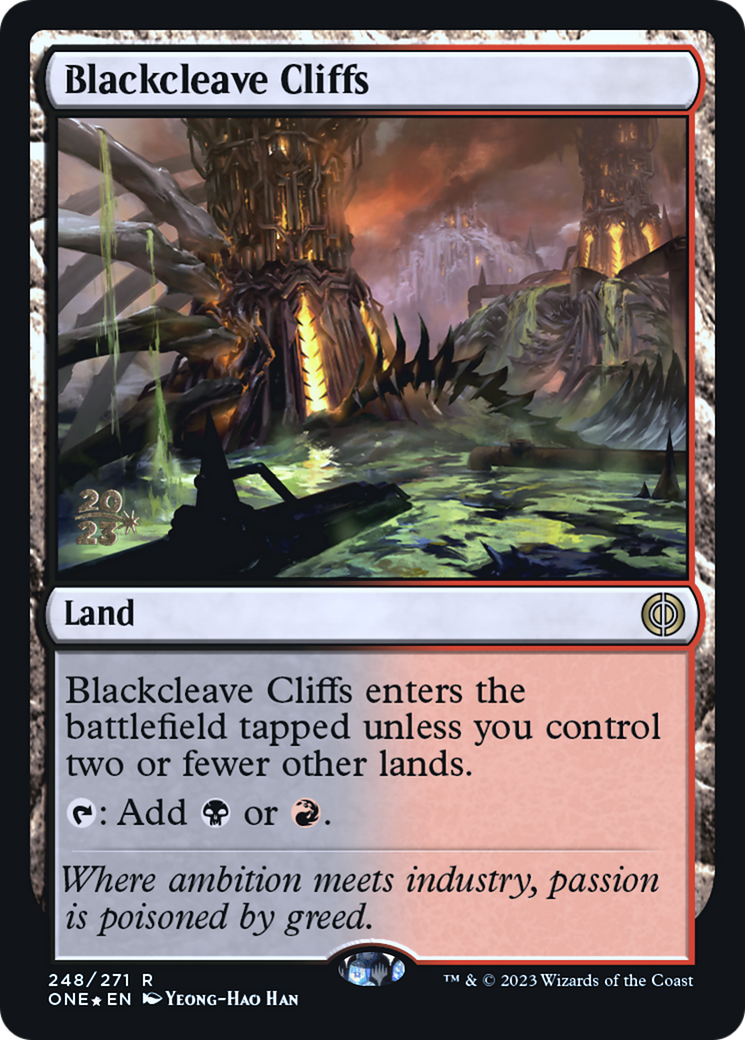 Blackcleave Cliffs [Phyrexia: All Will Be One Prerelease Promos] | Red Riot Games CA
