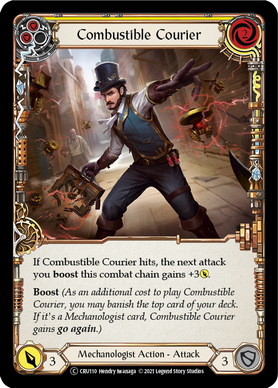 Combustible Courier (Yellow) [U-CRU110] (Crucible of War Unlimited)  Unlimited Rainbow Foil | Red Riot Games CA