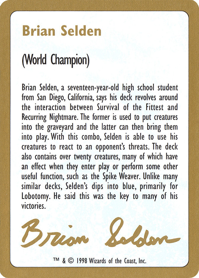 Brian Selden Bio [World Championship Decks 1998] | Red Riot Games CA