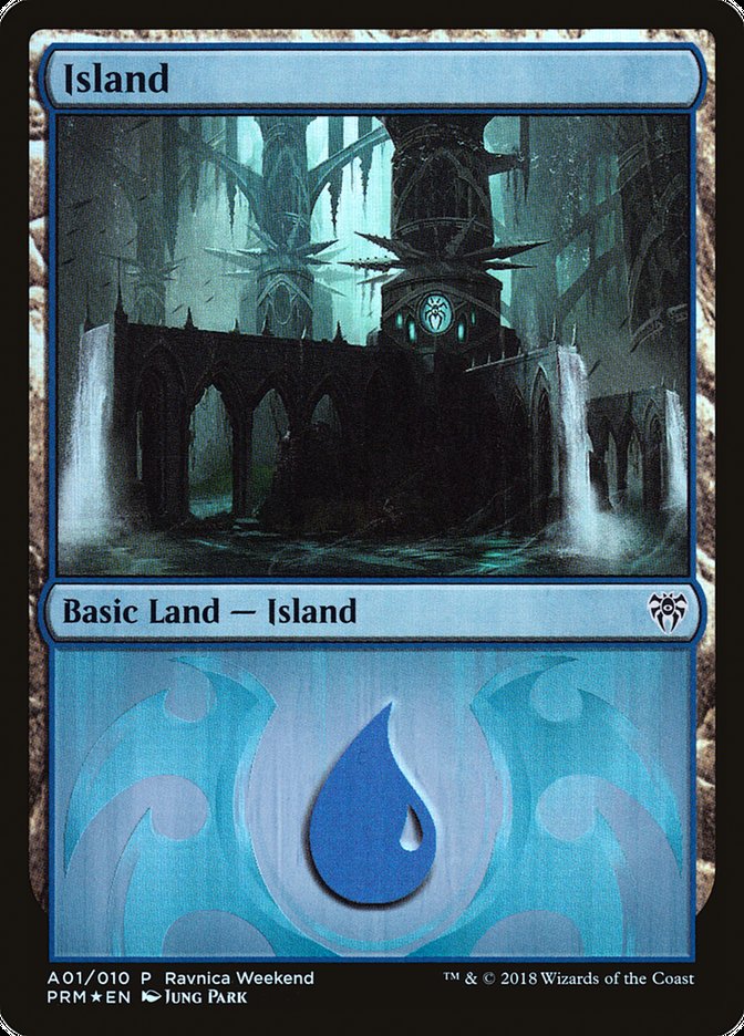 Island (A01) [Ravnica Allegiance Ravnica Weekend] | Red Riot Games CA