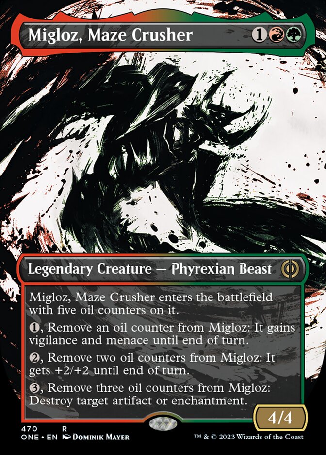 Migloz, Maze Crusher (Borderless Ichor Step-and-Compleat Foil) [Phyrexia: All Will Be One] | Red Riot Games CA