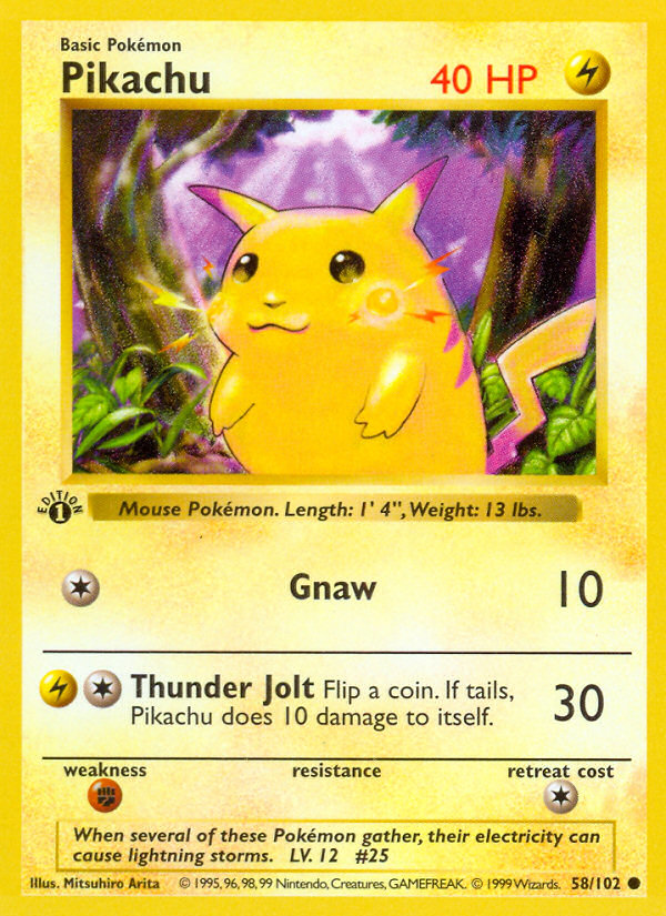 Pikachu (58/102) (Shadowless) [Base Set 1st Edition] | Red Riot Games CA